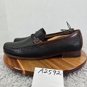 H.S. Trask Mens 11M Sawyer Dark Brown Two Tone Leather Moc Toe Casual Loafer